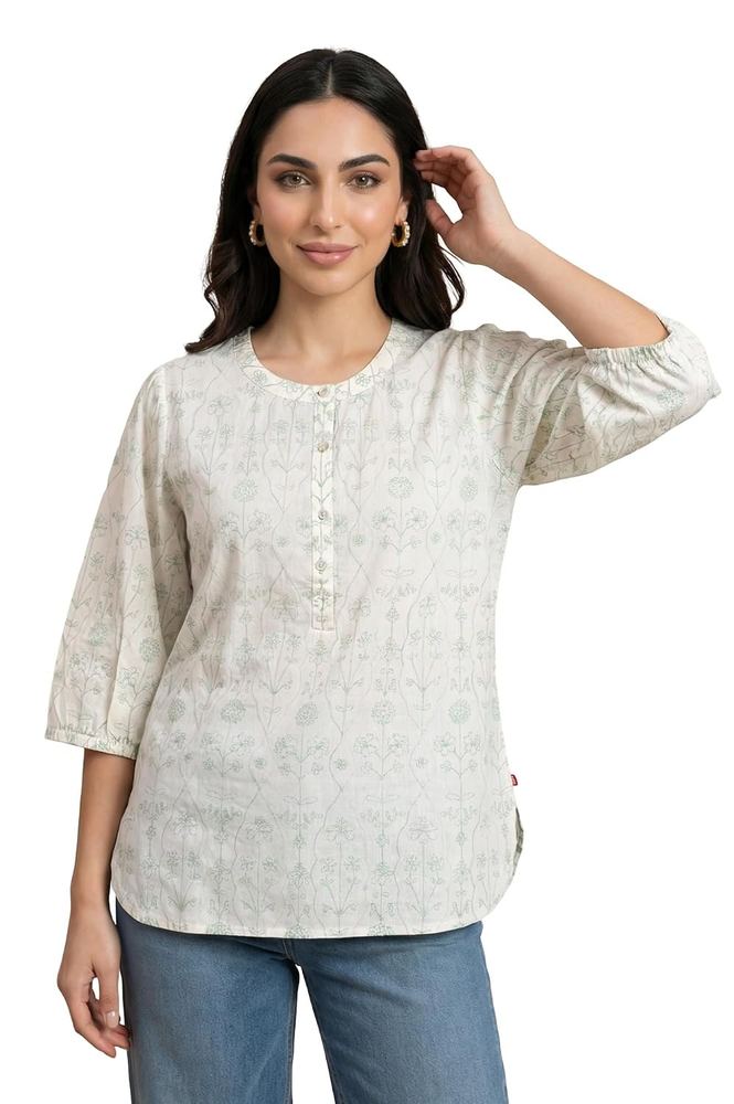 W for Woman Schiffli Embroidered Pure Cotton Straight Top