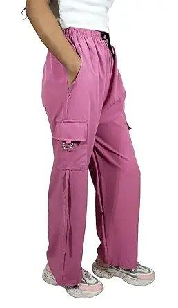 ARYANSH Shoppe 4 Pocket Straight-Fit Cargo Trouser Pants for Kids Girls | Stylish High-Waist Casual Wear with Pockets | Small to XXL (Light Pink)