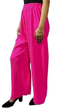 JAGMOOLYA Products Women's Wide Leg Palazoo Pant with Drawstring Pleated Fit Loose Trouser (Pink)