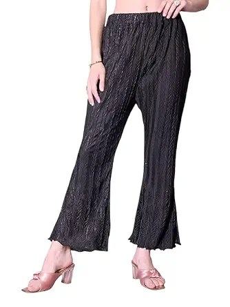 ARYANSH Shoppe Women's Khajuri Design Pleated Palazzo Pants | Soft Stretchable Fabric | High-Rise Elastic Waist with Drawstring |Straight Fit Trousers,Size-Small to XXL