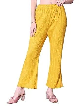 JAGMOOLYA Products Women's Khajuri Design Pleated Palazzo Pants | Soft Stretchable Fabric | High-Rise Elastic Waist with Drawstring |Straight Fit Trousers,Size-Small to XXL