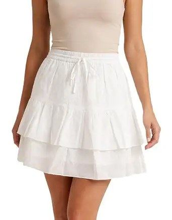 Moomaya Women's Cotton Mini Skirt, High Rise Elastic Waist Drawstring, Tiered Flared Short Skirt for Casual, Travel & Brunch