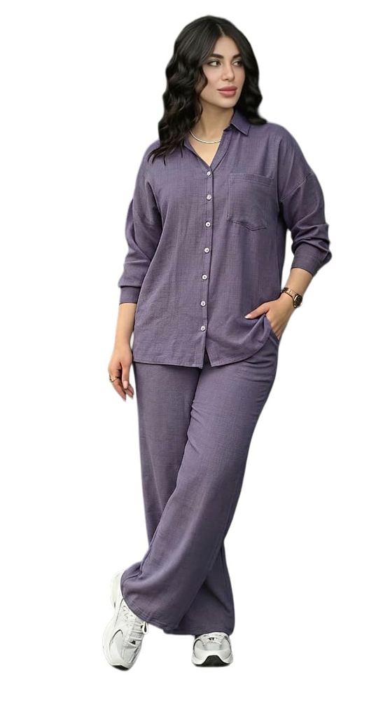 Women's Solid Color Two-Piece Set | Long Sleeve Top & Wide Leg Pants Co-ord Set | Casual Wear Co ord Set
