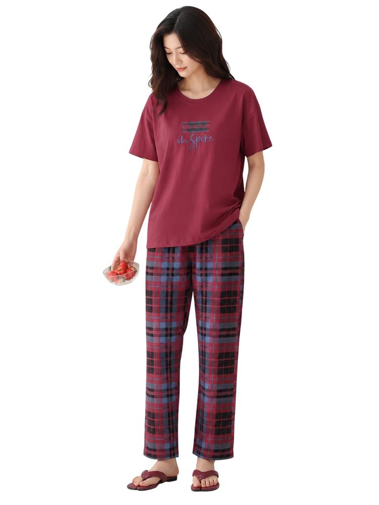 Celary Korean Women's Pyjama Set|Half Sleeve T-Shirt & Printed Pyjama Set for Women|Size:- M to 4XL|Soft Cotton Blend Comfortable Night Suit for Women