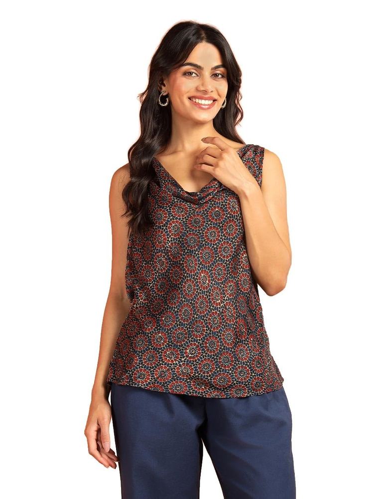 Fabindia Women's Rayon Blend Ajrakh Regular Fit Top