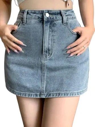 Lymio Skirts for Women | Denim Mini Skirt | High Waisted Light Blue Jean Skirts for Women | Casual Short Pencil Skirt with Pockets | Slim Fit Stretch Denim Bottoms (LWHP-62-63)