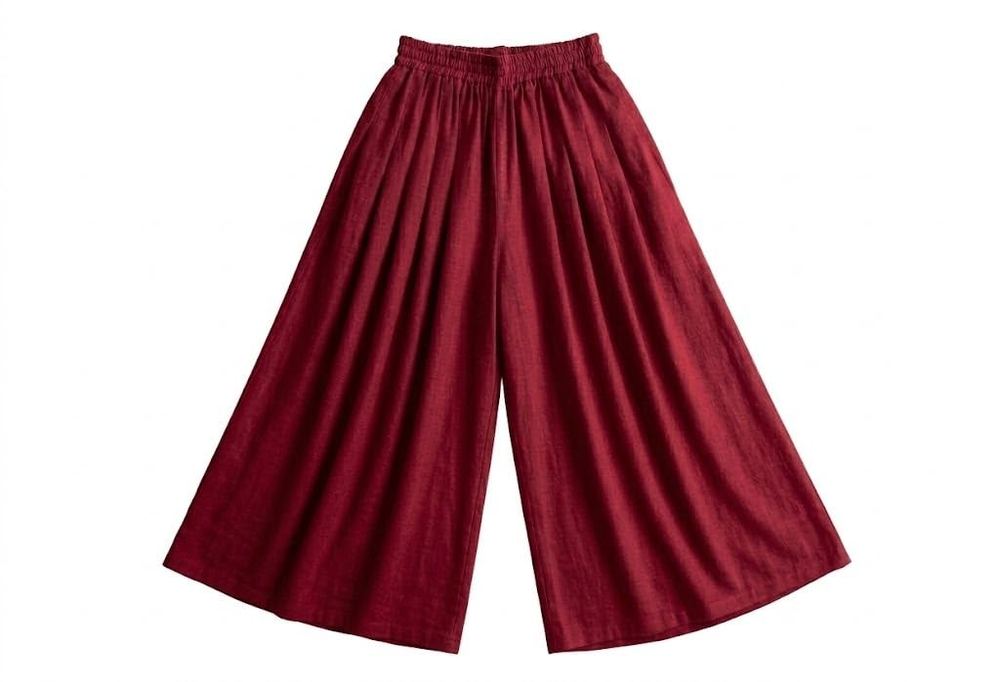 Women's Rayon Palazzo Pants, Maroon Wide Leg with Drawstring, Flowy Fabric, Mid Rise, Free Size