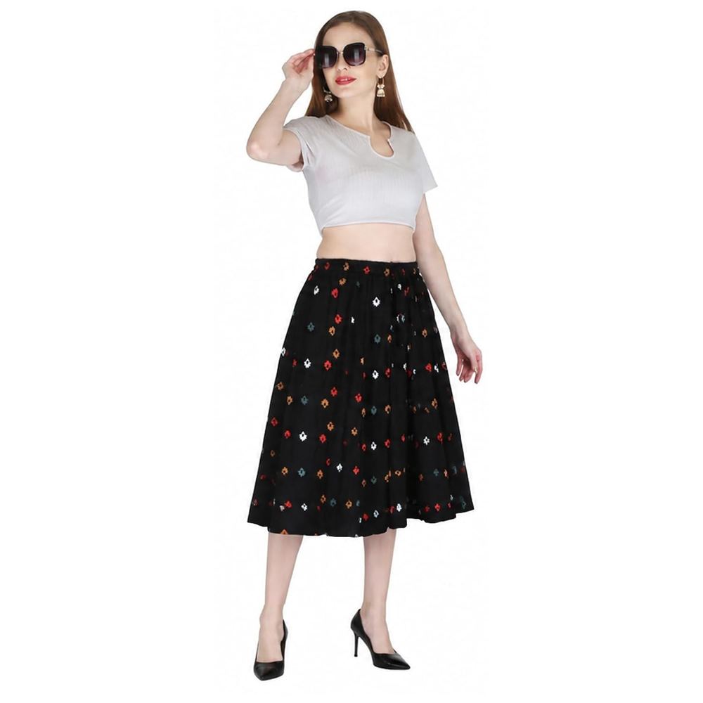 Sttoffa Pure Rayon Women Below Knee Length Printed Skirt Bottom Wear | Ethnic Style 27 Inch Length Full Flare Skirt for Girls