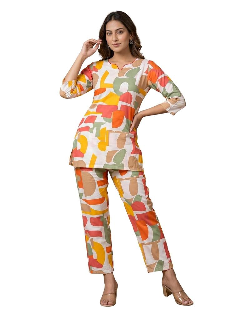 SHANTVAN GALLERY Women's Printed Crepe Co-Ord Set | Stylish 2 Piece Printed Tunic Top with Matching Pants | Trendy Casual Wear, Office Wear, and Daily Outfits