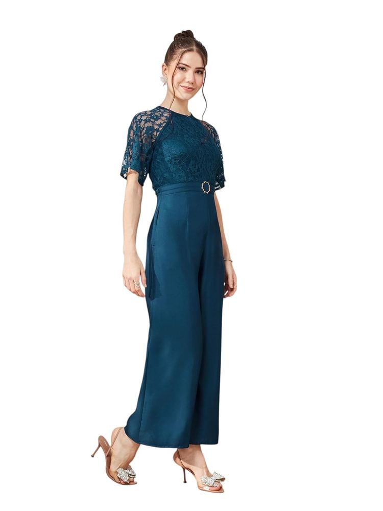 Miss Chase Women's Round Neck Flared Sleeve Raglan Regular Jumpsuit