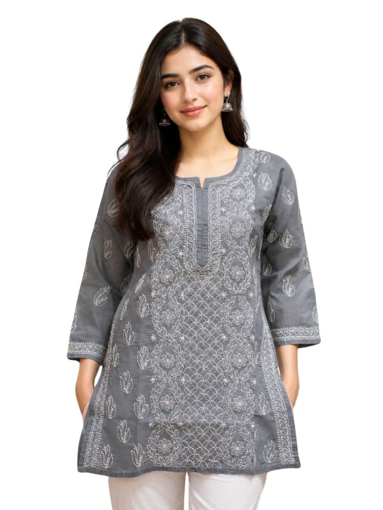 Ada Hand Embroidered Chikankari Cotton Short Kurti Tunic for Women A911594