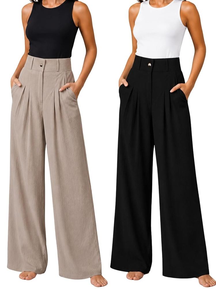 GRECIILOOKS Trousers for Women High Waist | Wide Leg Trousers | Office Wear Pleated Korean Pants for Women's | Elegant Formal Pants