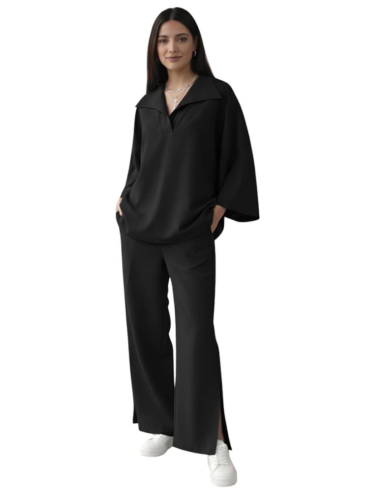 GRECIILOOKS Co Ord Set for Women Stylish | Linen Chex Woman's Oversized Top and Wide Leg Pants Sets | Casual Travel Airport Outfit | Dress for Woman