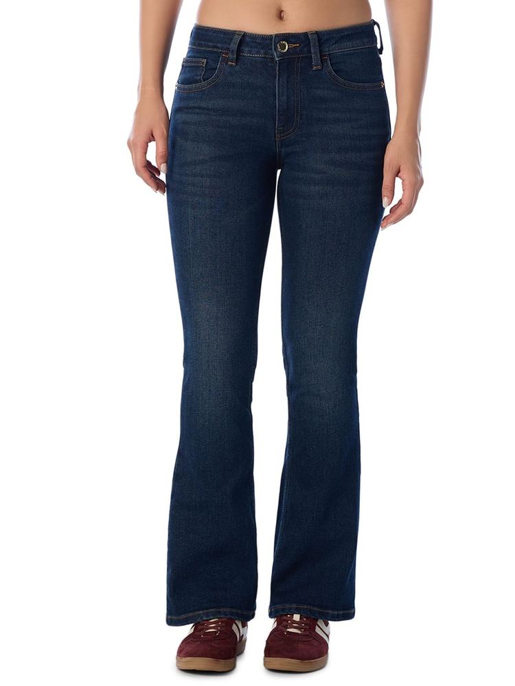 ONLY Women's Solid Flared Fit Mid-Rise Jeans