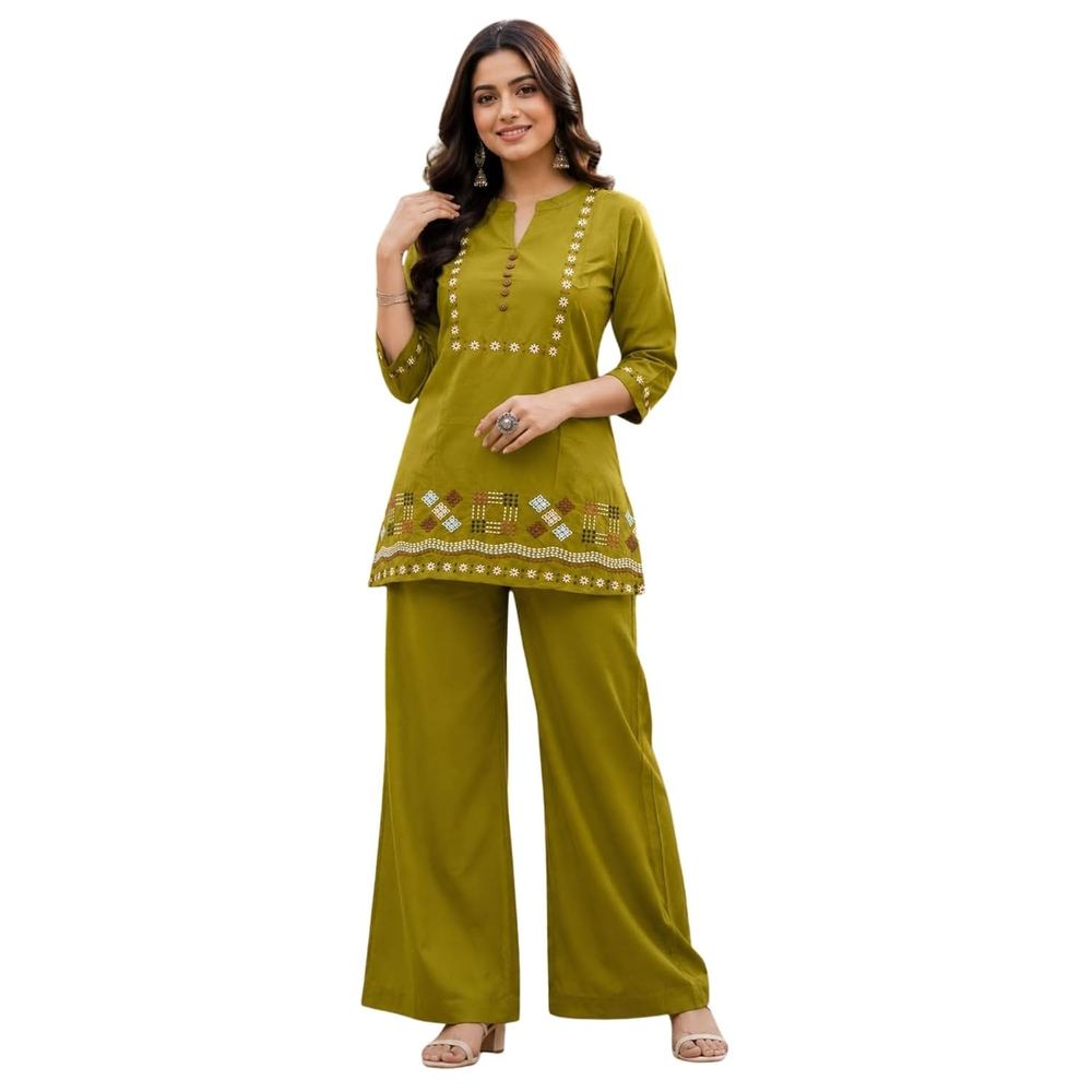 Women's Embroidered Co-Ord Set with Straight Pant
