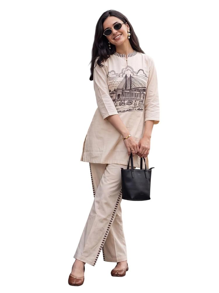 INDO ERA Women's Cotton Blend Printed A-Line Kurta & Palazzo Set | Cord Set For Women Cotton