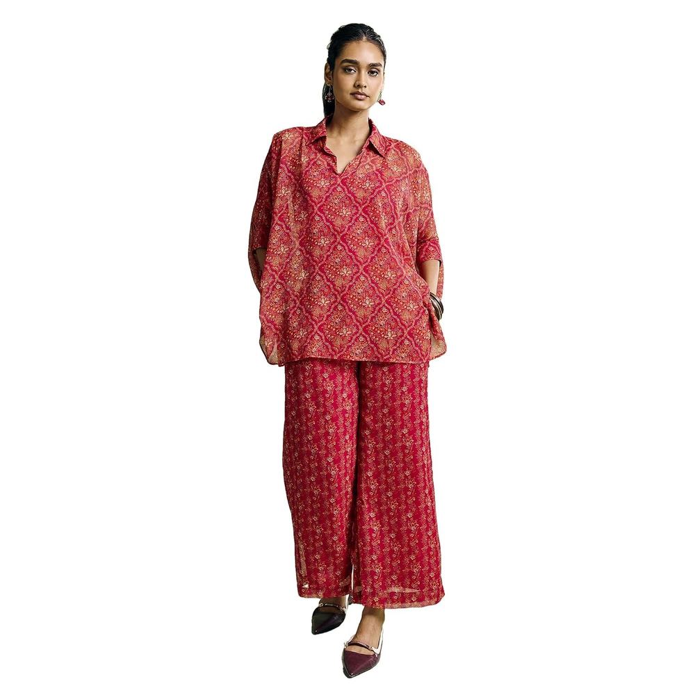 Aarke Ritu Kumar Wine Sanvii Kurta With Camisole And Pant Cord Set