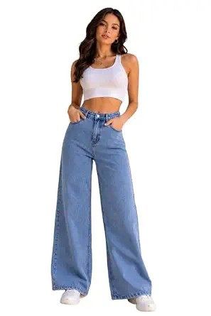 ODDMONEKY Baggy Jeans for Women || Relaxed Fit Wide Leg High Rise Jeans for Women (Wjeans-8-Navy-Flare-Ice-32)