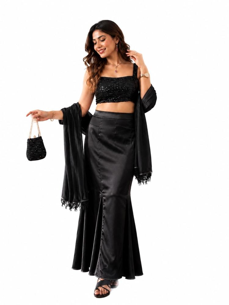 D Trendz Cutie's Wear Women's Black Crop Top Long Skirt with Shrug Set, 3 Piece Co Ord Outfit for Women, Stylish Western Party Dress Set, Casual, Festive, Vacation, Dinner & Special Occasions