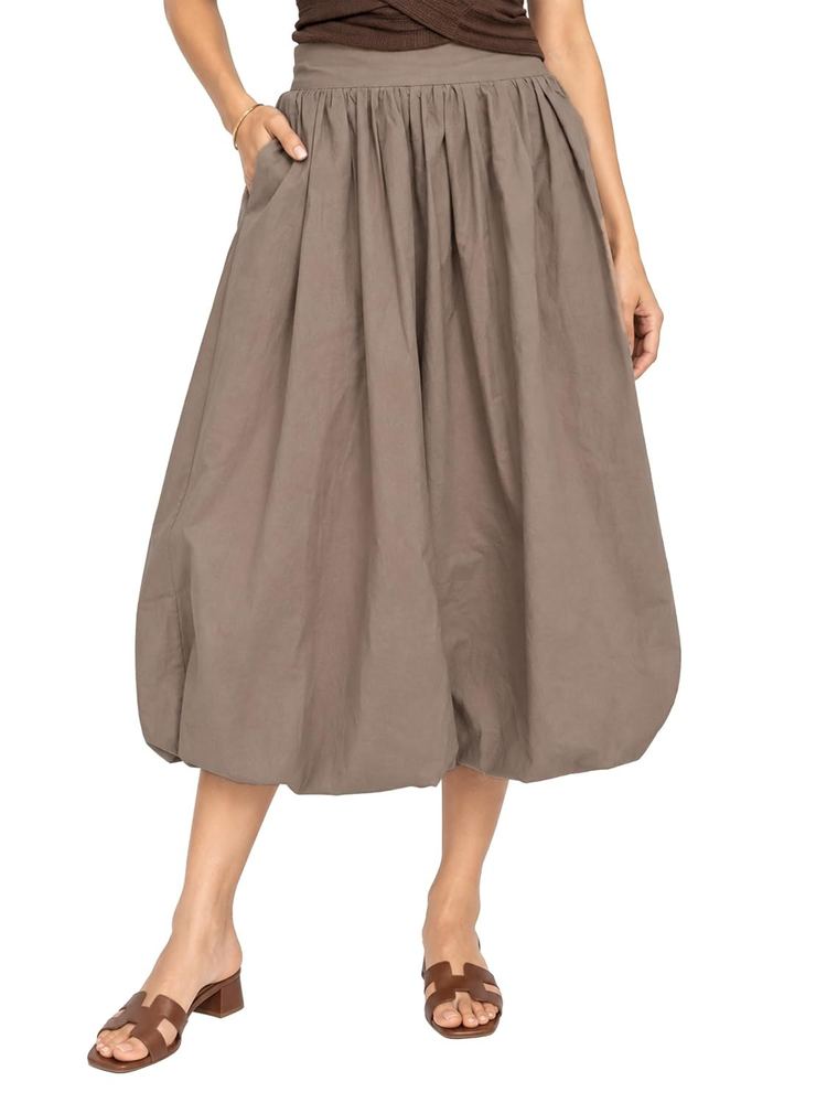 Womanista Women Cotton Balloon Maxi Skirt | High Waist Bubble Skiirt | A-Line Long Western Skkirt with Pockets