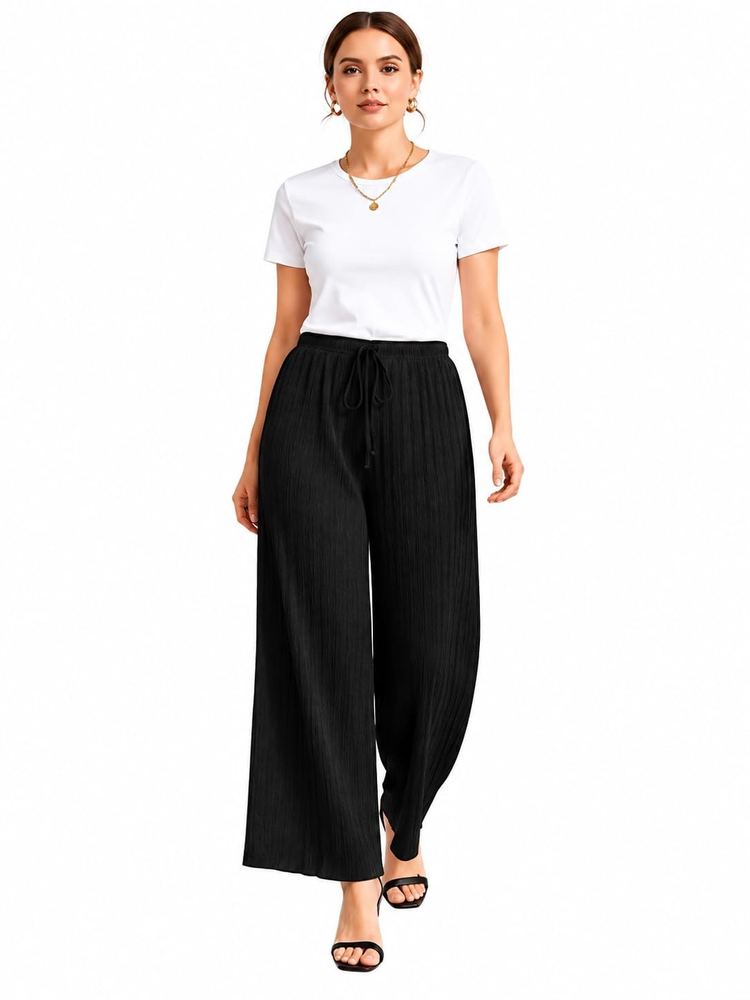 KHAJURI Palazzo Pants Wrinkle Free Bottom WEAR Black
