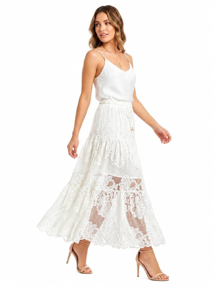 Amicraft Women Cotton Chikankari Skirt | 40 Inch Long Ethnic Wear for Women | Traditional Embroidered Flared Skirt | Comfortable Indian Wear for Casual Outings Festive Events Outfit White