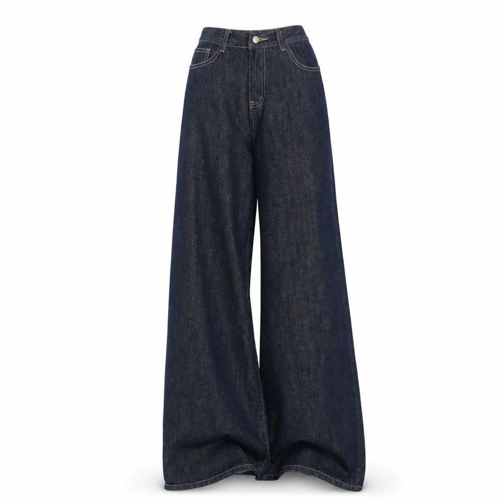 CALANDIS Women's American Style Dark Blue Wide Leg Jeans Loose Fit Straight Trousers 3XL Denim Blue