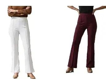 Women's Versatile Bootcut Pants Combo Pack of 2 High Waist Stretchable Bottoms