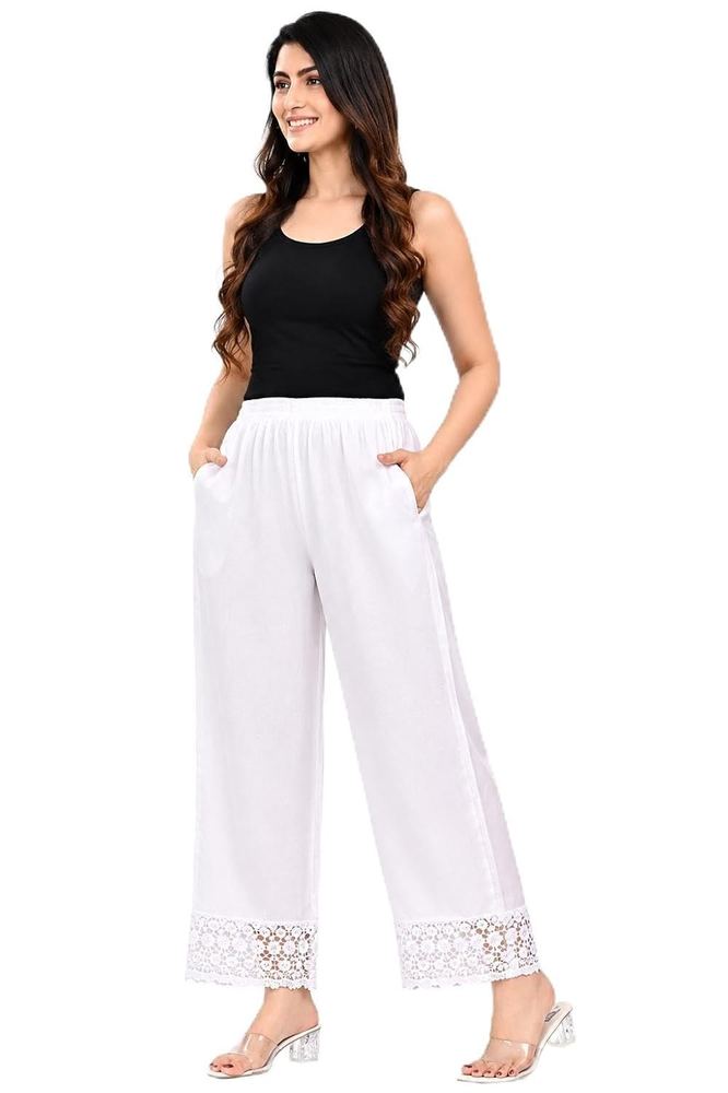 Women's Viscose Rayon Solid Regular Fit Trouser Pants Palazzo Bottom Wear
