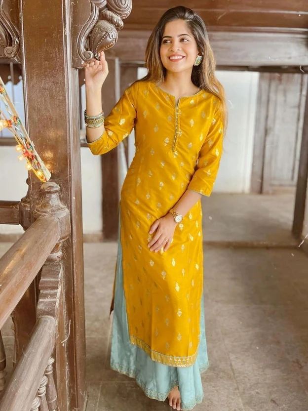 Janasya Women A-line Yellow, Light Green Midi/Calf Length Dress
