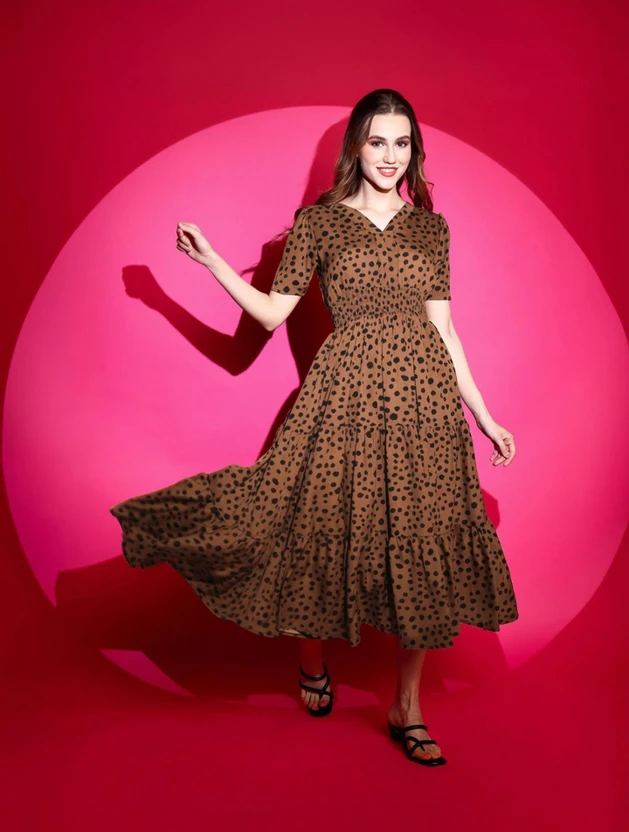 Sheetal Associates Women Fit and Flare Brown Midi/Calf Length Dress
