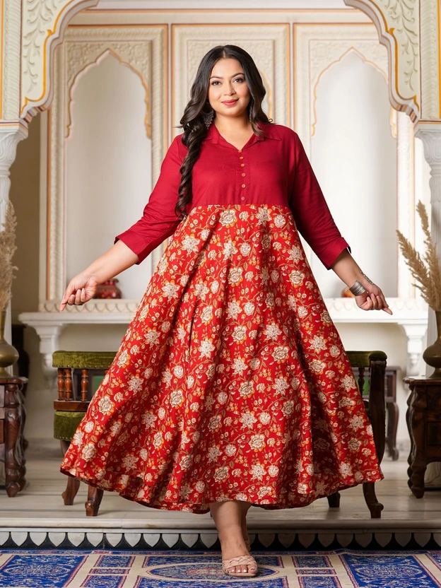 AKIKO Women Maxi Maroon Midi/Calf Length Dress
