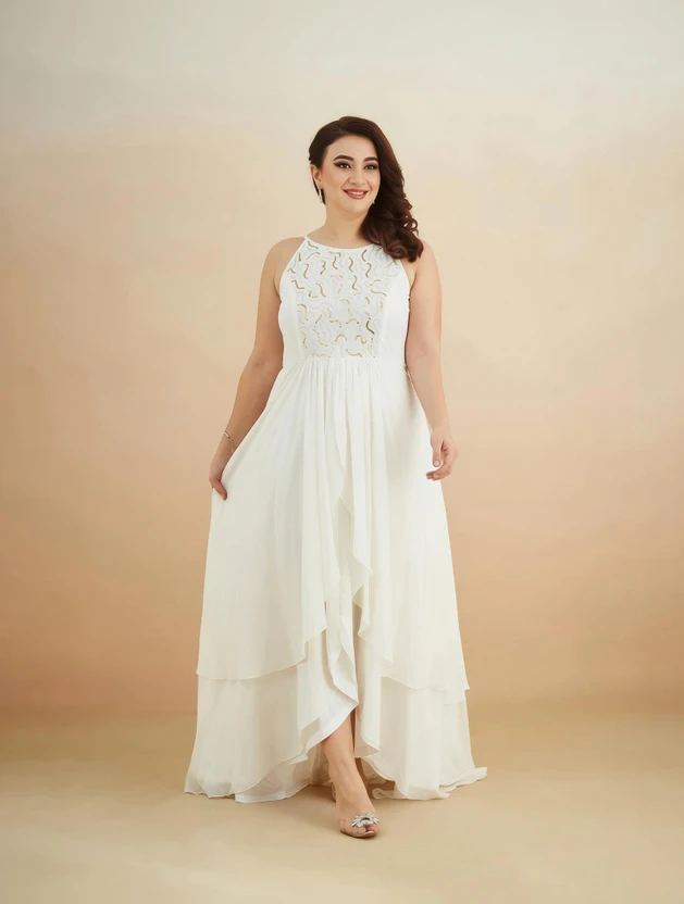 Miss Chase Women Maxi White Full Length Dress