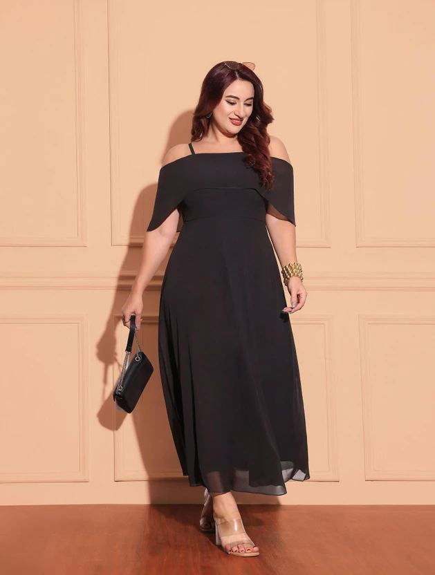Miss Chase Women Wrap Black Midi/Calf Length Dress