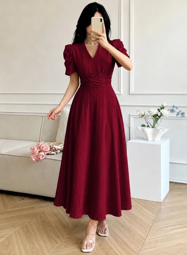 METRONAUT Women A-line Maroon Ankle Length Dress