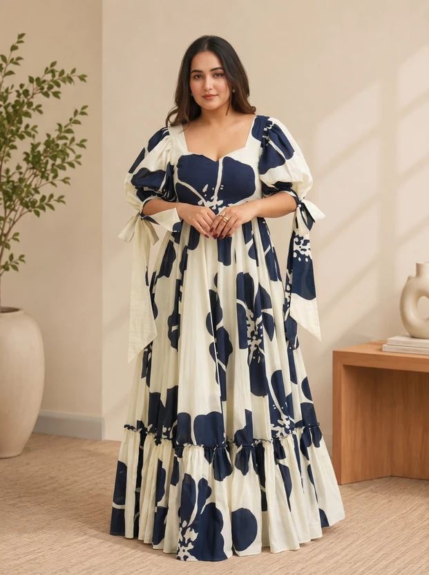 Modestouze Attires Women Fit and Flare Blue Maxi/Full Length Dress