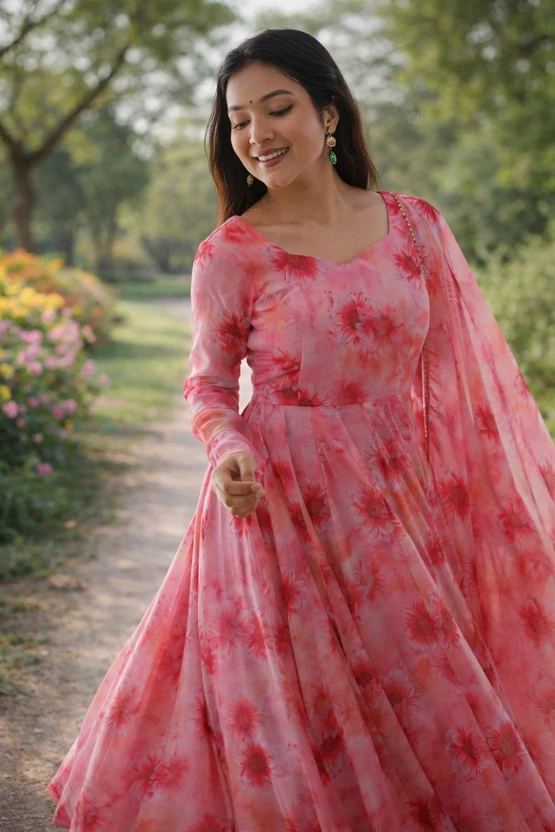 Rkaurapluss Women Fit and Flare Pink Ankle Length Dress