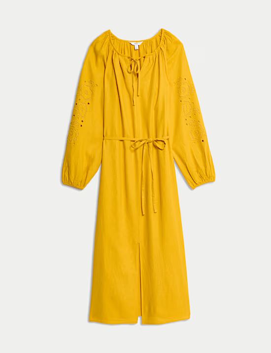 Pure Cotton Textured Mini Waisted Dress