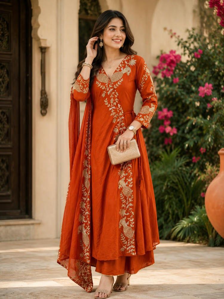 Womens Elegant Style Anarkali Kurta and Palazzo with Dupatta