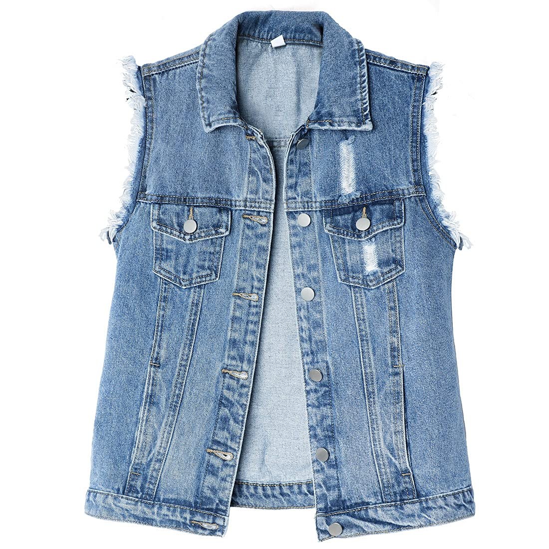 ebossy Women's Candy Color Slim Fit Sleeveless Distressed Denim Jean Vest Jacket