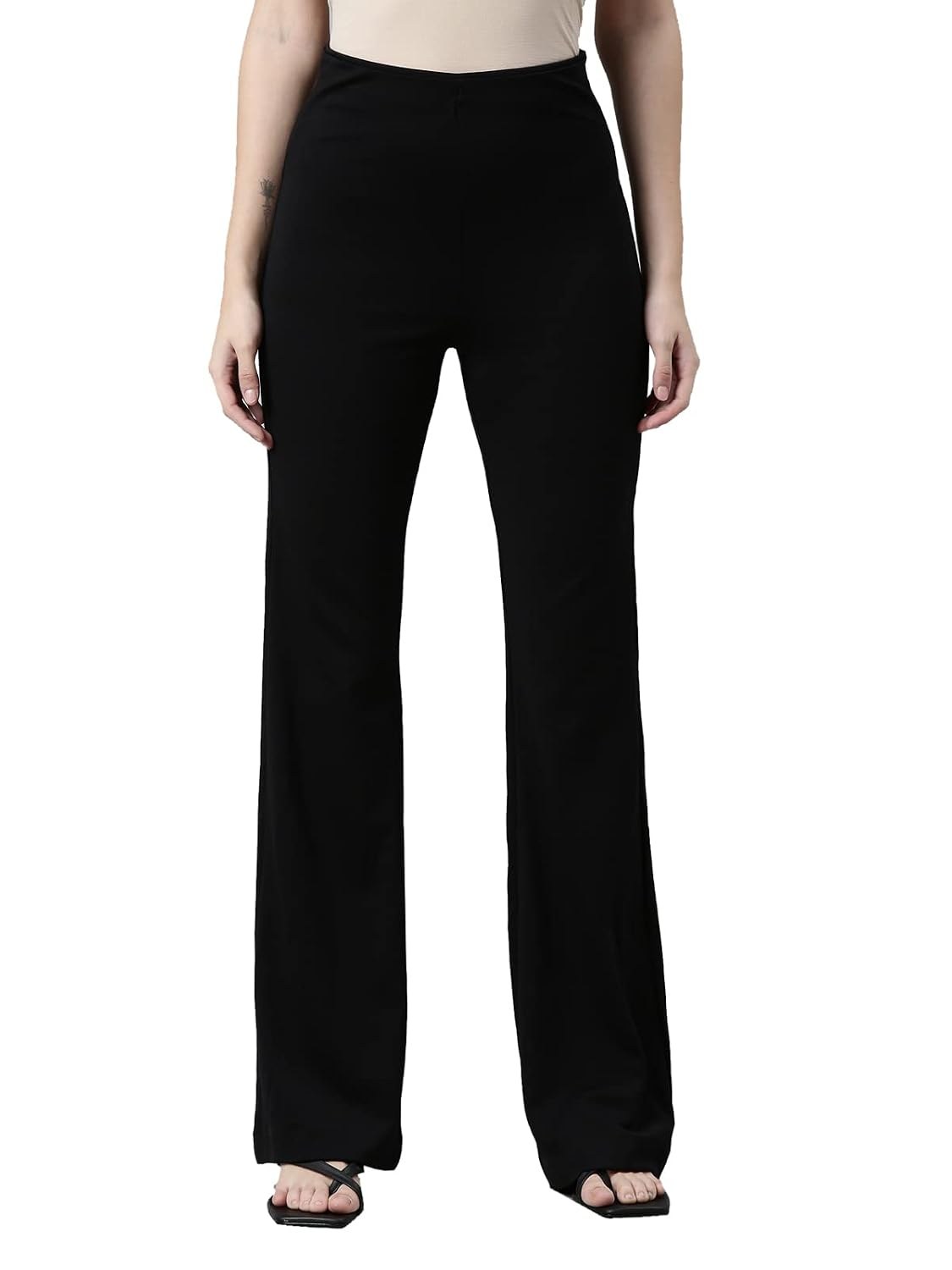 GO COLORS Soft Cotton Stretch Flared Pant Full Length for Women| Breathable, High Rise
