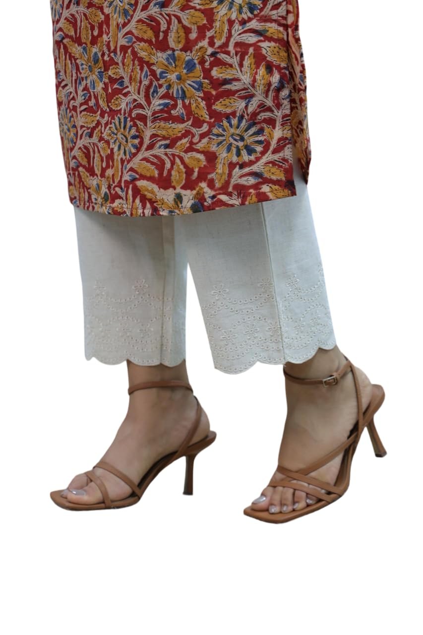 Women's Embroidery Work Khadi Fabric Chikankari Cotton Pant | | Women's Wear (Cream)