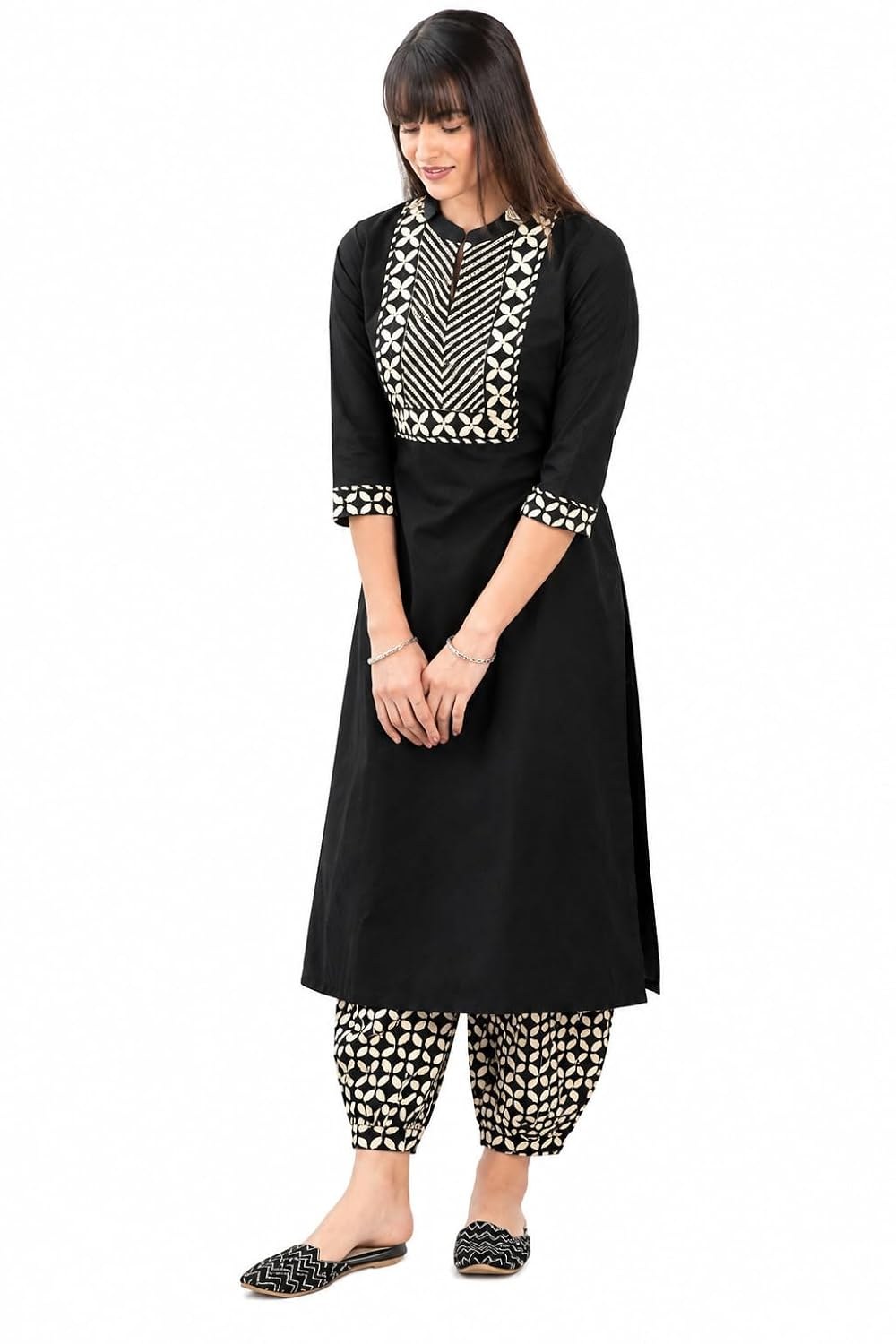 Yashika Women's 3/4 Sleeve Solid Color Kurti Pant Set, Cotton Blend, Knee Length, Stylish Ethnic Outfit, Office, and Casual Occasions