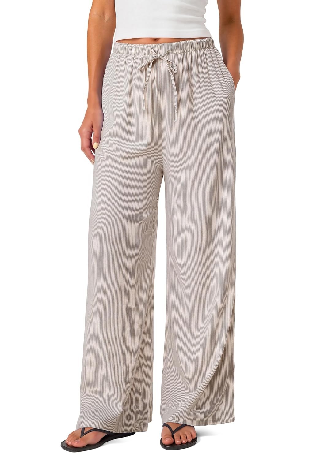 SUUKSESS Women Wide Leg Linen Pants with Pocket High Waisted Lounge Palazzo Pant