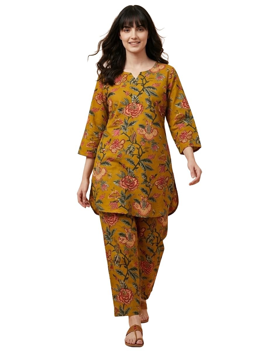 Bee M Pee Designer Trendy Floral Printed Poly Cotton Blend Latest Kurta Coord Sets for Women | Stylish Casual Tunic Kurti Set with Pant for Woman for Office