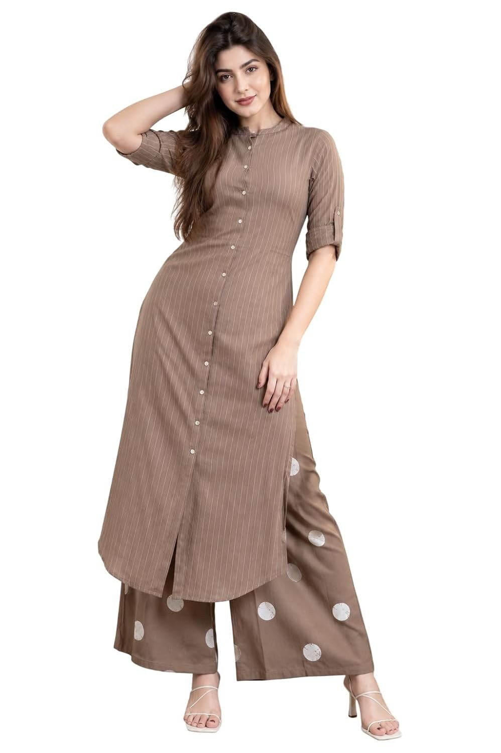 Celary Women's Kurtas & Kurtis|Striped Straight Kurti with Printed Palazzo Pants|Ethnic Kurti Set for Woman|Casual Suit Set for Women with Size S to 3XL|Stylish Dress for Woman