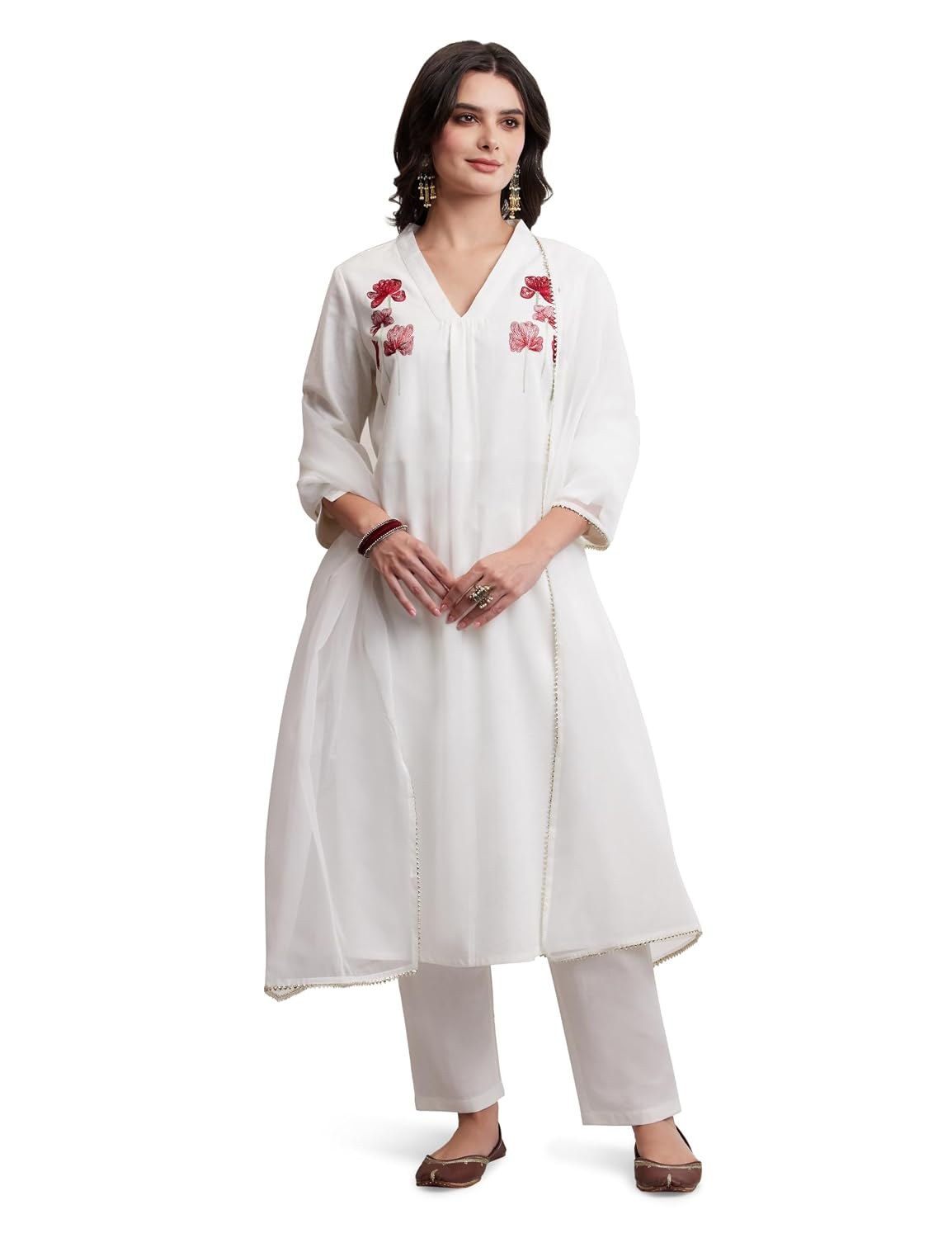Amazon Brand - Myx Women's Cotton Embroidered Kurta Set with Dupatta (Available in Plus Sizes)