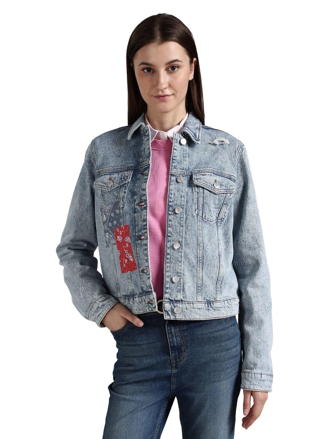 Regular fit cotton spread collar denim jacket
