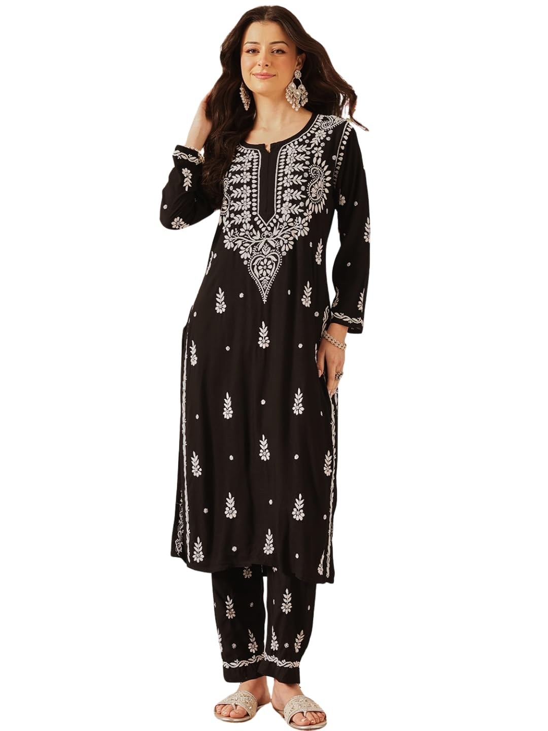 Ada Hand Embroidered Lucknowi Chikankari Rayon Kurta Set for Women A811376